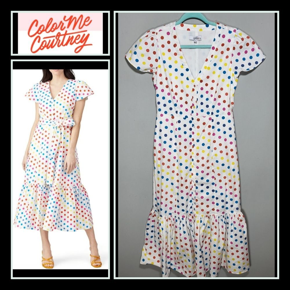 Midi Size 4 Tiered Summer Sundress Dipping Dot Minnie Dot Rainbow Ruffle Hem